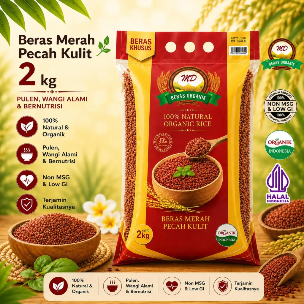 Beras Merah 2kg (Pecah Kulit)